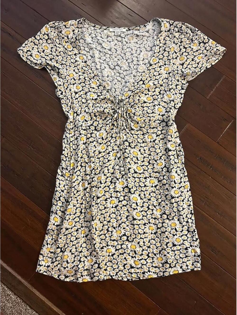 American Eagle Floral Print Dress with Tie Front